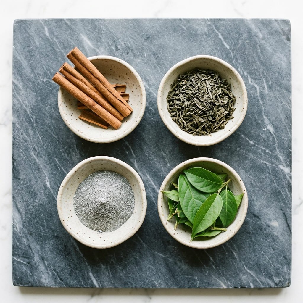 A premium display of natural extracts and minerals found in the Gluco6 formula.