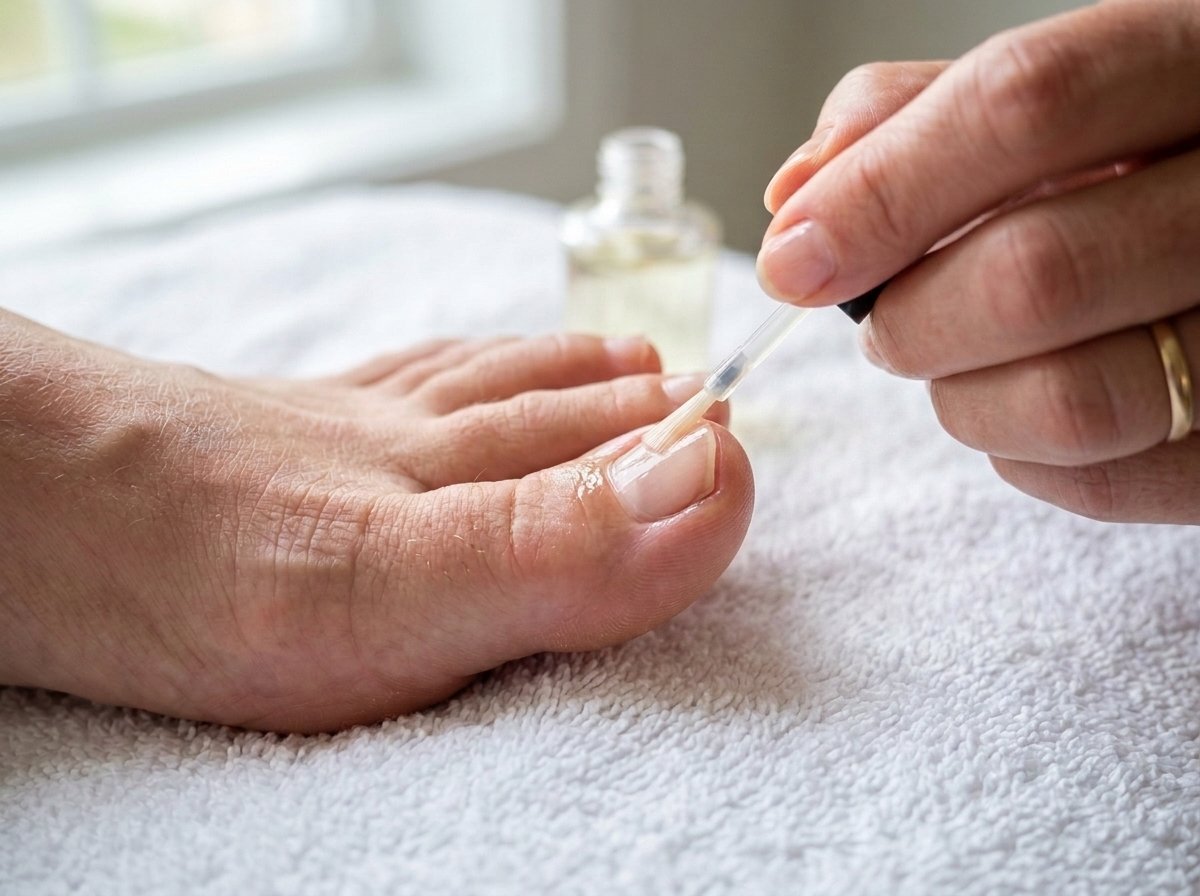 Topical application of moisturizing botanical oil to toenails and cuticles