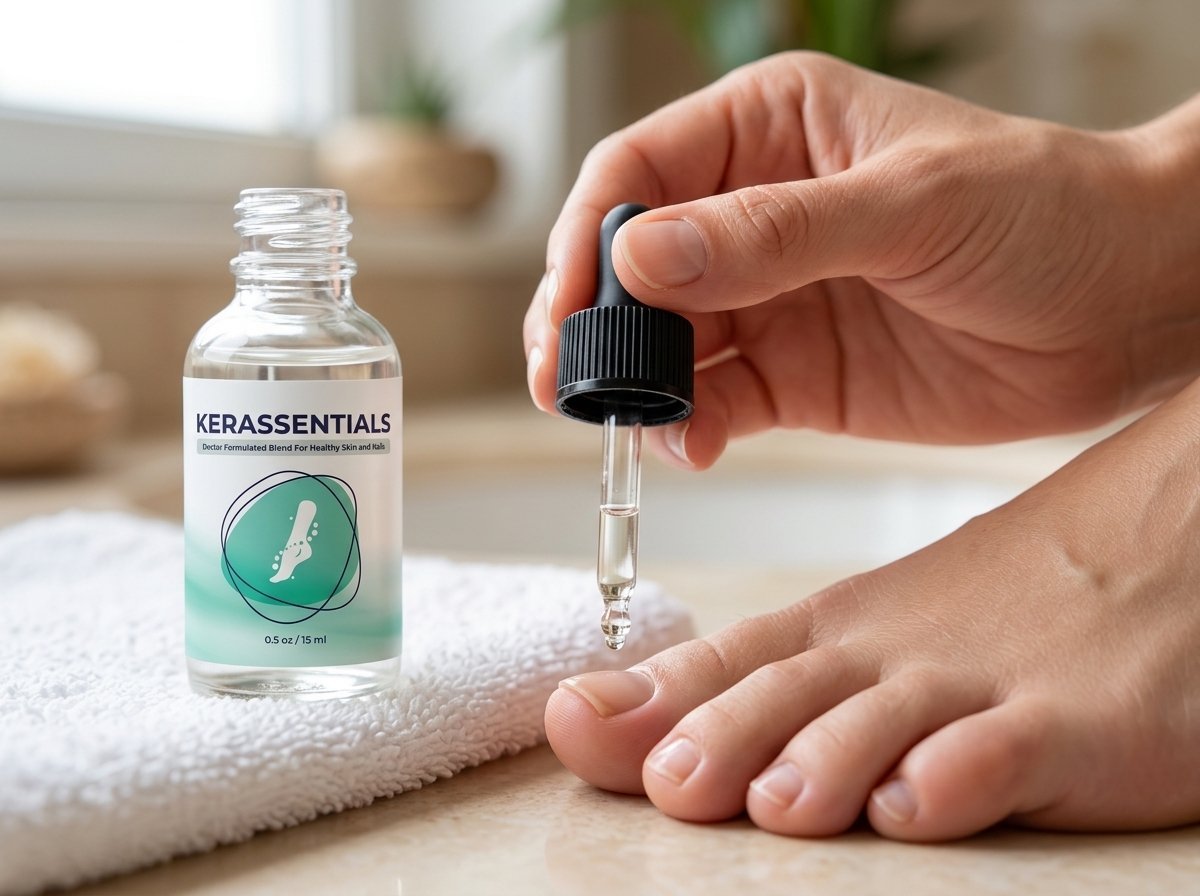Topical application of moisturizing botanical oil to toenails and cuticles with single hand