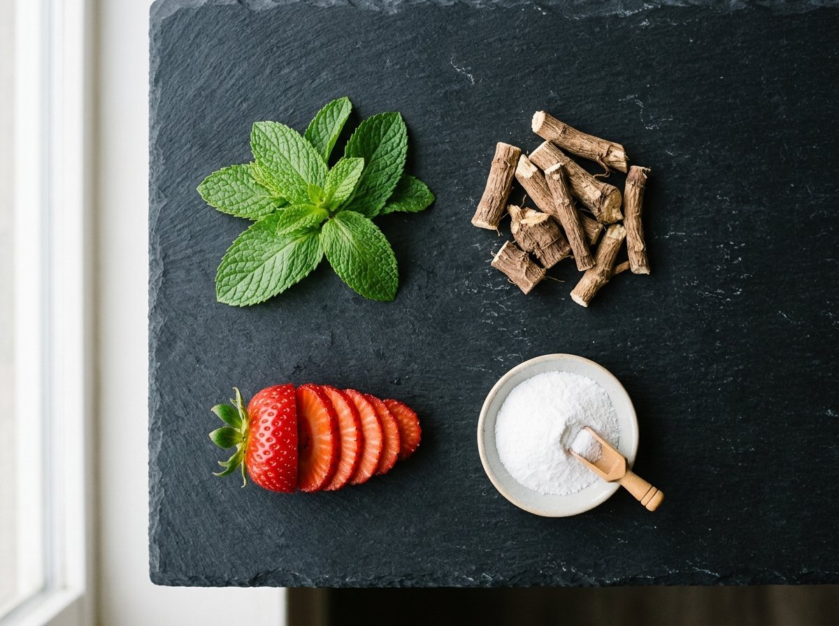 Natural supporting ingredients in ProDentim including peppermint, inulin, and strawberry