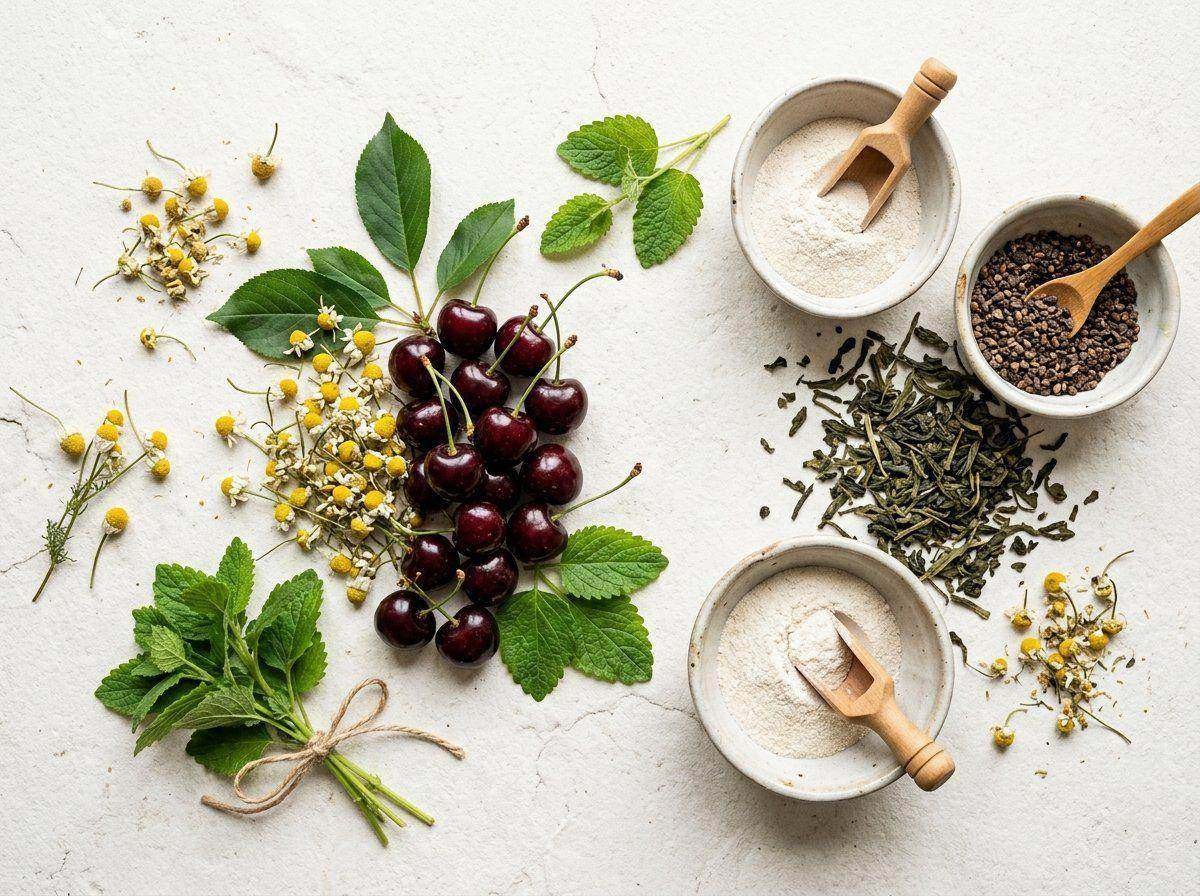 Yu Sleep active botanical and amino acid ingredients including L-theanine, 5-HTP, GABA, and tart cherry