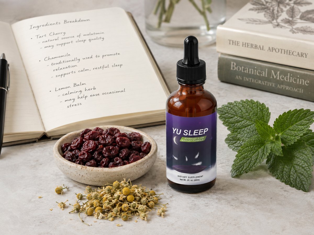 Yu Sleep active ingredients including L-theanine, tart cherry, GABA, and 5-HTP